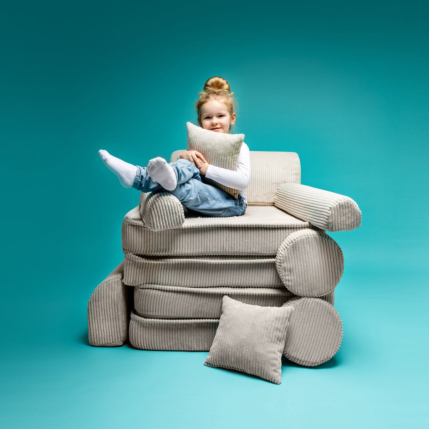 Large Modular Sofa for Kids - Premium Corduroy Powder Pink