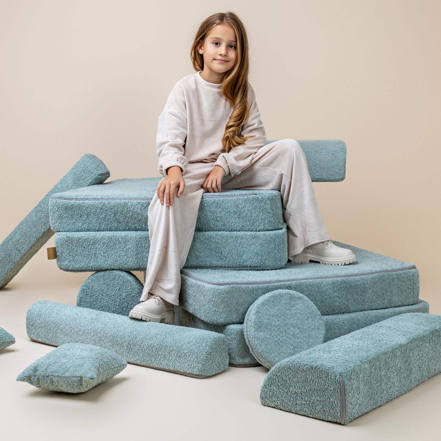 Large Modular Sofa for Kids - Premium Boucle, Fresh Mint