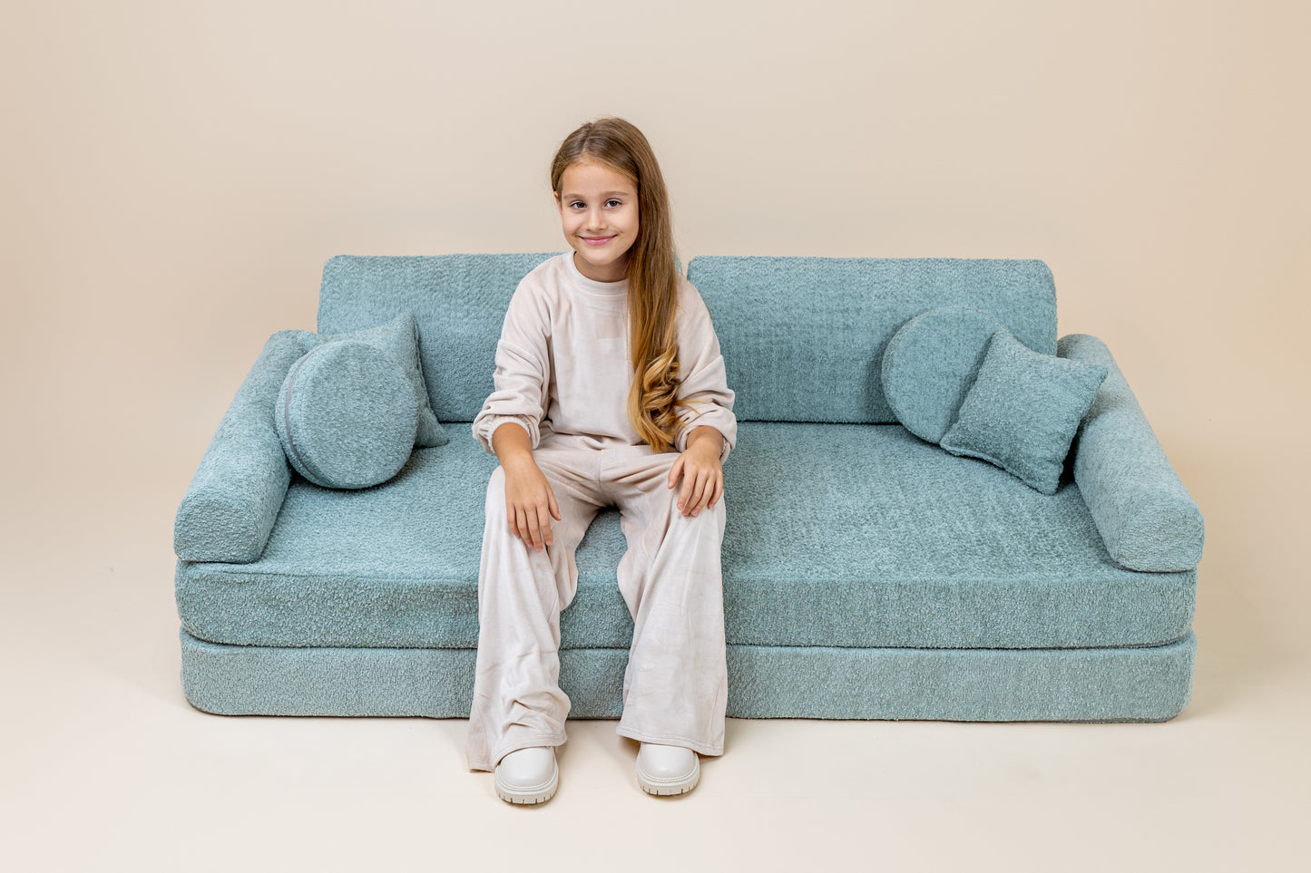Large Modular Sofa for Kids - Premium Boucle, Fresh Mint