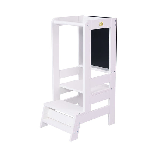 MeowBaby Wooden Kitchen Helper for Children with Board - White